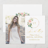 Save The Date Fleurs de rose saumon Charm or (Devant / Derrière)