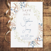 Save The Date Fleurs de sauce bleu Mariage blanc