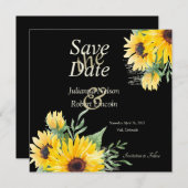 Save The Date Fleurs de soleil aquarelle sur mariage noir (Devant / Derrière)