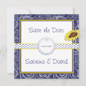 Save The Date Fleurs de soleil bleues et jaunes royales Enregist (Devant)