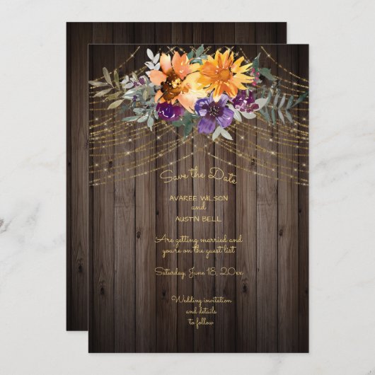 Save The Date Fleurs de soleil Brown foncées (Devant / Derrière)