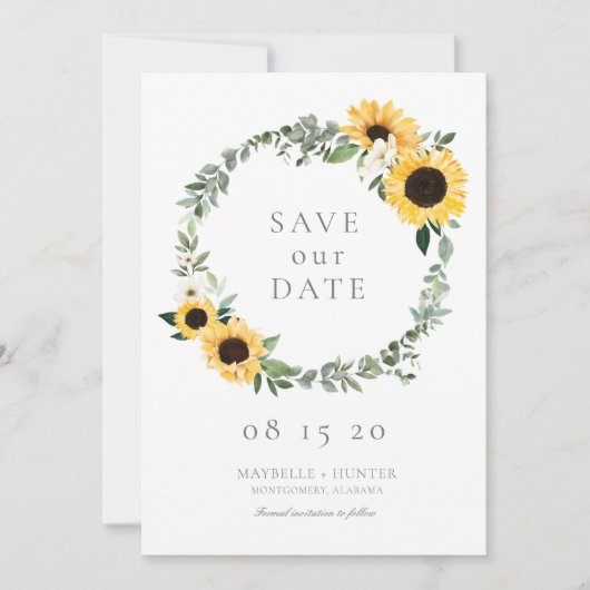 Save The Date Fleurs de soleil et couronnes Fleurs sauvages (Devant)