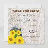 Save The Date Fleurs de soleil et marguerites Grain de bois Écon (Devant)