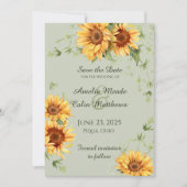 Save The Date Fleurs de soleil et vignes d'aquarelle sur Sage Gr (Devant)