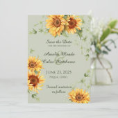 Save The Date Fleurs de soleil et vignes d'aquarelle sur Sage Gr (Debout devant)
