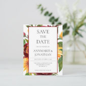 Save The Date Fleurs de soleil jaunes florales de Bourgogne rust (Debout devant)