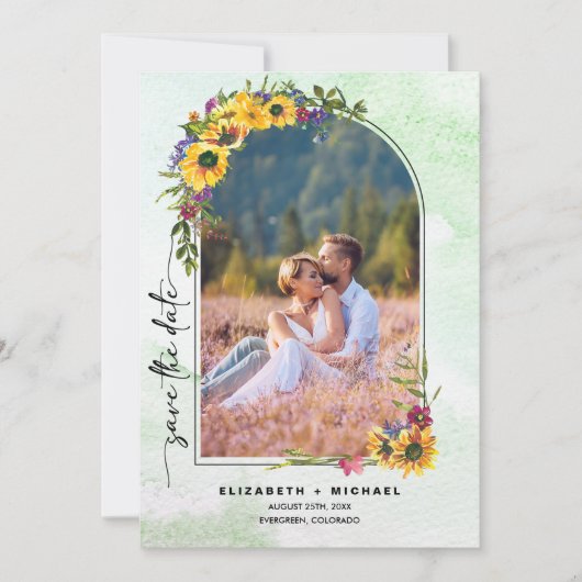 Save The Date Fleurs de soleil | Wild Meadow Summer Mariage Phot (Devant)