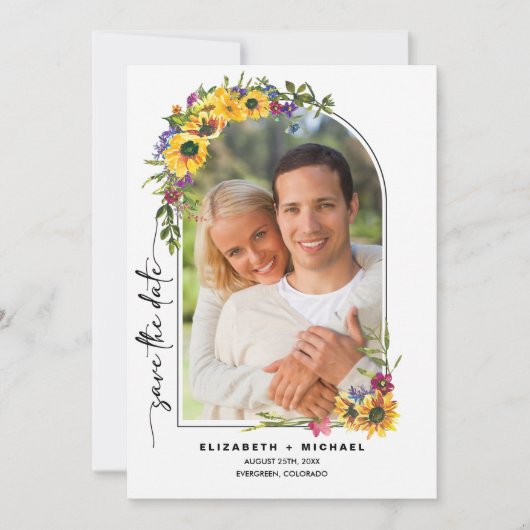 Save The Date Fleurs de soleil | Wild Meadow Summer Mariage Phot (Devant)