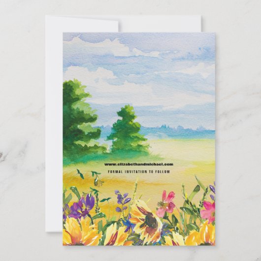 Save The Date Fleurs de soleil | Wild Meadow Summer Mariage Phot (Dos)