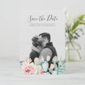 Save The Date Fleurs de succulentes à l'aquarelle. Photo de cact (Debout devant)