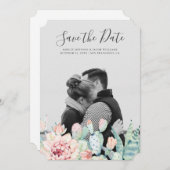 Save The Date Fleurs de succulentes à l'aquarelle. Photo de cact (Devant / Derrière)