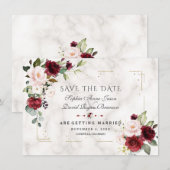 Save The Date Fleurs de teinte bourguignonne Mariage Marbre Pail (Devant / Derrière)