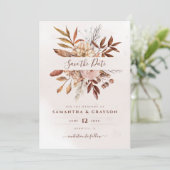Save The Date Fleurs de terre cuite Boho rust automne feuillage (Debout devant)