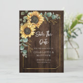 Save The Date Fleurs de tournesol et verdure aspect bois rustiqu (Debout devant)