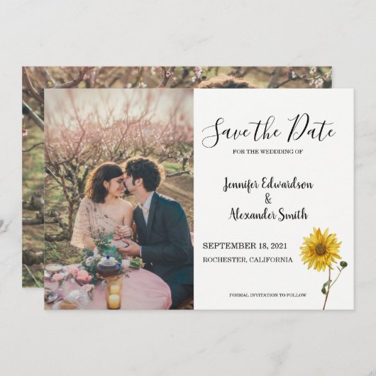Save The Date Fleurs de tournesol rustiques photo campagne (Devant / Derrière)