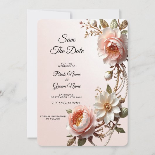 Save The Date Fleurs Décoratives Roses et Blanches Enregistrez l (Devant)