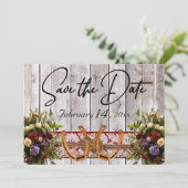 Save The Date Fleurs, Dentelle & Fers à Cheval Ruban Rouge Maria (Debout devant)