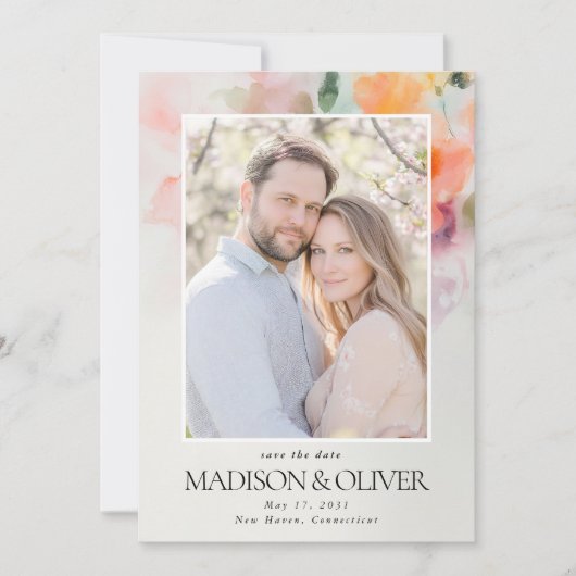 Save The Date Fleurs d'été romantiques Code QR Mariage photo (Devant)