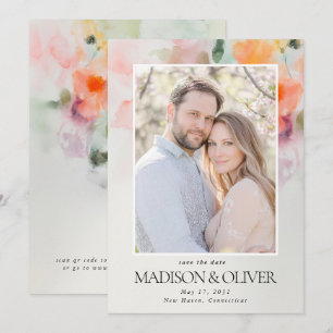 Save The Date Fleurs d'été romantiques Code QR Photo Mariage