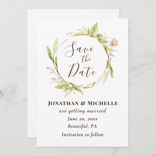 Save The Date Fleurs d'été Verdure Mariage de cadre fleuri (Devant / Derrière)