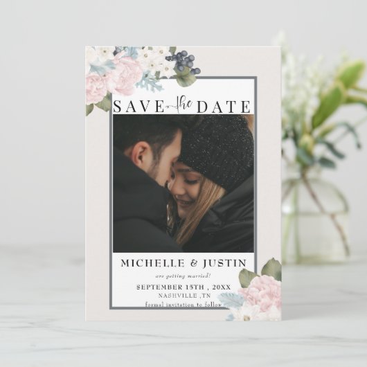 Save The Date Fleurs d'hiver | Mariage photo rustique (Debout devant)