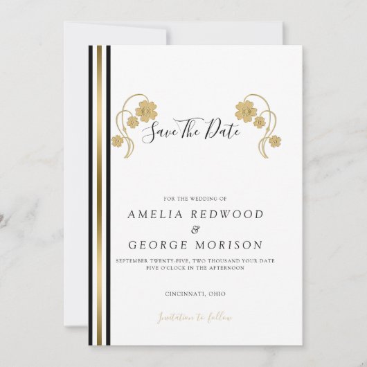 Save The Date Fleurs D'Or Et Grilles (Devant)