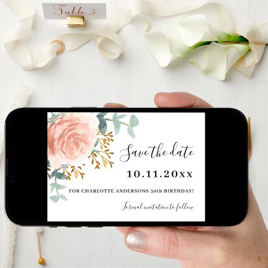 Save The Date Fleurs d'or rose fête verte Enregistrer la date