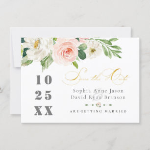 Save The Date Fleurs Élégantes de Mariage Rose Pâle Or