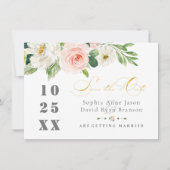 Save The Date Fleurs élégantes de rose blush Mariage Or (Devant)