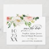 Save The Date Fleurs élégantes de rose saumon Mariage Écriture m (Devant / Derrière)