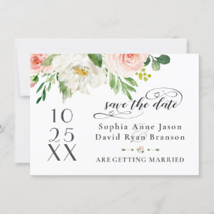 Save The Date Fleurs Élégantes de Teint Rose Mariage Écriture Ma