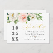 Save The Date Fleurs élégantes de teint rose Mariage Or (Devant / Derrière)