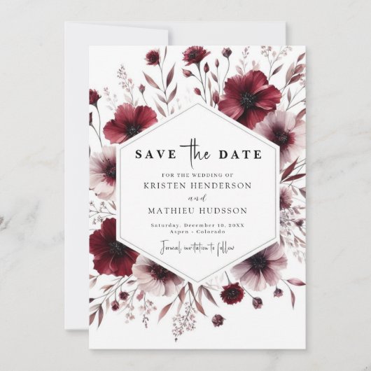 Save The Date Fleurs élégantes Mariage Bourgogne (Devant)