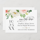 Save The Date Fleurs élégantes rose blush Mariage écriture manus (Devant / Derrière)