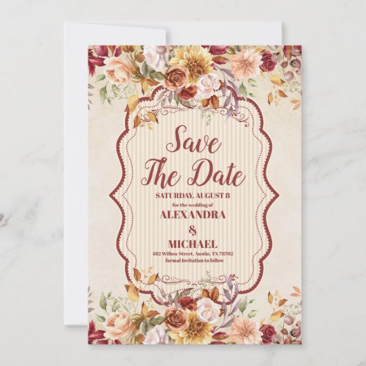 Save The Date Fleurs en terre cuite rouille Mariage de automne o (Devant)