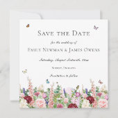 Save The Date Fleurs et papillons violets roses Enregistrer la d (Devant)