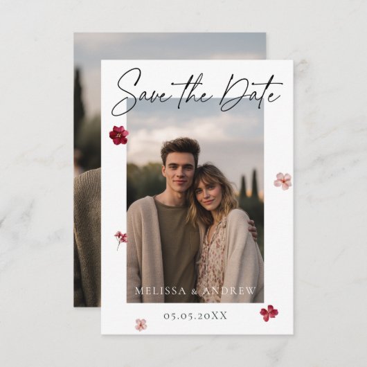 Save The Date Fleurs et photo (Devant / Derrière)