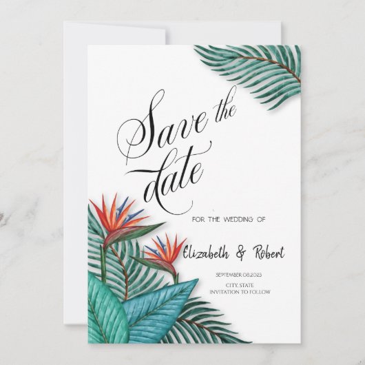 Save The Date Fleurs Exotiques Tropicales Enregistrer La Date (Devant)