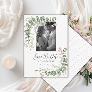 Save The Date Fleurs fantaisistes roses photo vintage