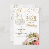 Save The Date Fleurs Florales Rose Sauver La Date (Devant / Derrière)