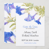 Save The Date Fleurs Florales Rustiques Bleues Mariage Enregistr (Devant / Derrière)