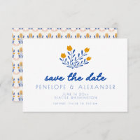 Fleurs folk Scandi en Mariage bleu et jaune
