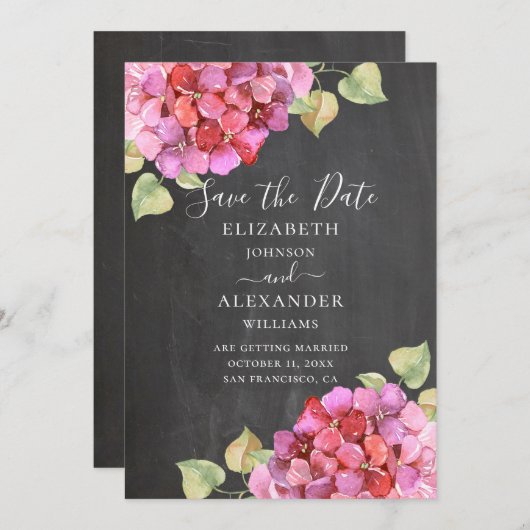 Save The Date Fleurs fuchsia rose aquarelle. Tableau de bord flo (Devant / Derrière)