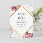 Save The Date Fleurs Géométriques Modernes Rose Pâle Typographie (Debout devant)