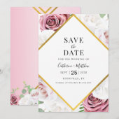 Save The Date Fleurs Géométriques Modernes Rose Pâle Typographie (Devant / Derrière)