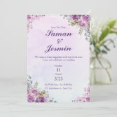 Save The Date fleurs géométriques rose violet (Debout devant)