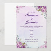 Save The Date fleurs géométriques rose violet (Devant / Derrière)