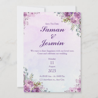 Save The Date fleurs géométriques rose violet