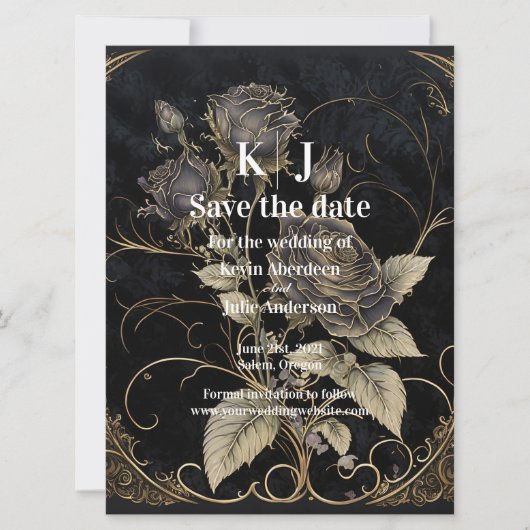 Save The Date Fleurs gothiques pour annoncer votre mariage (Devant)