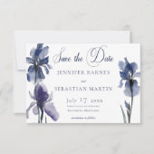 Save The Date Fleurs Iris Bleues Mariage moderne (Devant)